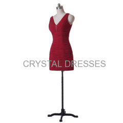 ALBIZIA Simple Red Sheath Beading Fold\Ruffle Chiffon Short Prom Cocktail Dresses