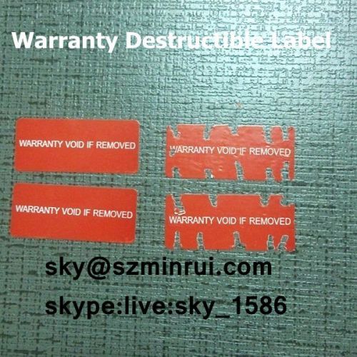 paper warranty sticker/permanent self adhesive destructible vinyl label/fragile destructible label