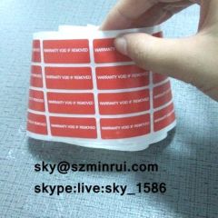 Permanent Adhesive Fragile Paper Warranty Sticker with Simple Design Self Destructible Vinyl Label