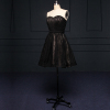 ALBIZIA Pleated Little Black Lace Satin Short Prom cocktail Dresses