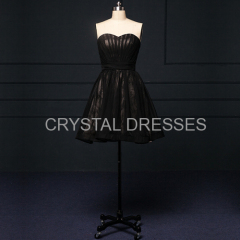 ALBIZIA Pleated Little Black Lace Satin Short Prom cocktail Dresses