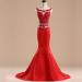 ALBIZIA popular Red Lace Beading Satin Mermaid Long Prom Dresses