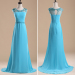 ALBIZIA popular Blue Beading Chiffon Satin Long Prom Dresses