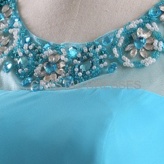 ALBIZIA popular Blue Beading Chiffon Satin Long Prom Dresses