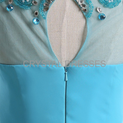 ALBIZIA popular Blue Beading Chiffon Satin Long Prom Dresses