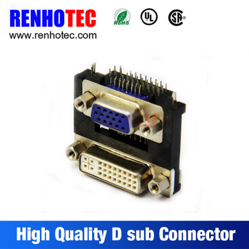 Alibaba China Supplier Solder VGA Dual in Line 90 Degree Female 15 Pin D-Sub to DVI Connector