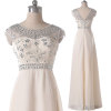 ALBIZIA Beads Cap Champagne Chiffon Long Evening Bridesmaid Prom Dress