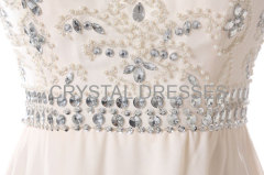 ALBIZIA Beads Cap Champagne Chiffon Long Evening Bridesmaid Prom Dress