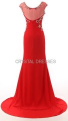 ALBIZIA high quality Beading Red Chiffon Long Mermaid Red Prom Dress