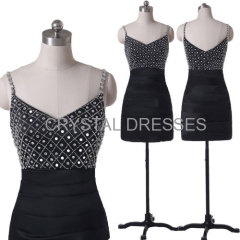ALBIZIA high quality Beading Black Satin Fold\Ruffle Mini Prom Cocktail Dress