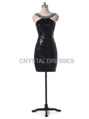 ALBIZIA Beading Black Lace Paillette / Sequin Mini Short Evening Cocktail Dress