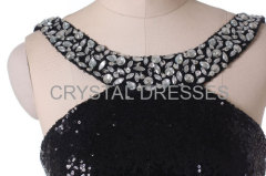 ALBIZIA Beading Black Lace Paillette / Sequin Mini Short Evening Cocktail Dress