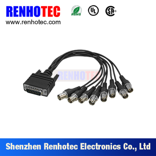 China Supplier DB 15 Pin to 8 BNC Female Connectors Custom RF Cable Assembly