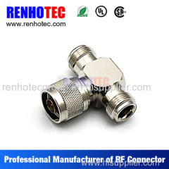 Brass made 1 N male plug to double N jack female rf connector adapter
