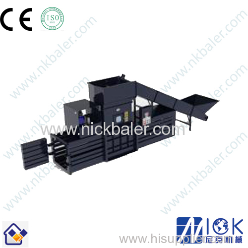 with conveyor feeding waste paper recycling baler