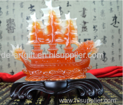 decor crystal resin jade boat sculpture