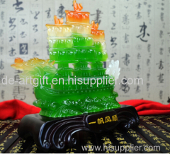 decor crystal resin jade boat sculpture