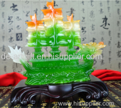 decor crystal resin jade boat sculpture