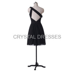 ALBIZIA Exquisite Little Black One-shoulder Mini Chiffon Prom cocktail Dresses