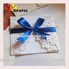 Luxurious white wedding banquet invitation card 15 by 15cm with blue ribbon