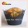 Cross design cupcake wrappers pearl paper laser cut decorative cupcake wrappers for Chirstmas Party