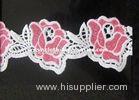 White / Pink Floral Water Soluble Lace Trims Machine Embroidery 2 Inch