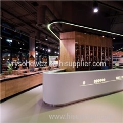 Curved Corner Bar Counter Design Solid Surface Material Stainless Steel Feet Skirt