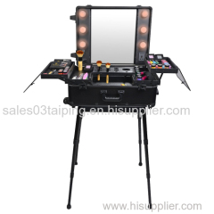 Black Cosmetics Mini Studio Makeup Case With lights trolley