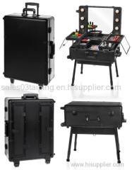 Black Cosmetics Mini Studio Makeup Case With lights trolley