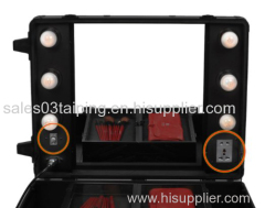 Black Cosmetics Mini Studio Makeup Case With lights trolley