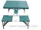 Green Camping Picnic Table Folding / Outdoor Picnic Tables with Umbrella Hole