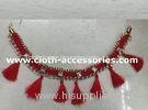 Polyester Pendant Gold Handmade Beaded Necklaces With Red Tassles