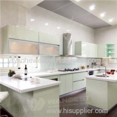 Corian Kitchen Counter Top With Wood Lacquer Painting Cabinet