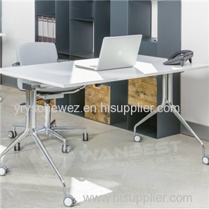 Simple White Solid Surface Table Top Desk With Wheel