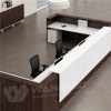 Great Reception Counter Design White Solid Surface With Wood Veneer