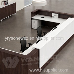 Great Reception Counter Design White Solid Surface With Wood Veneer