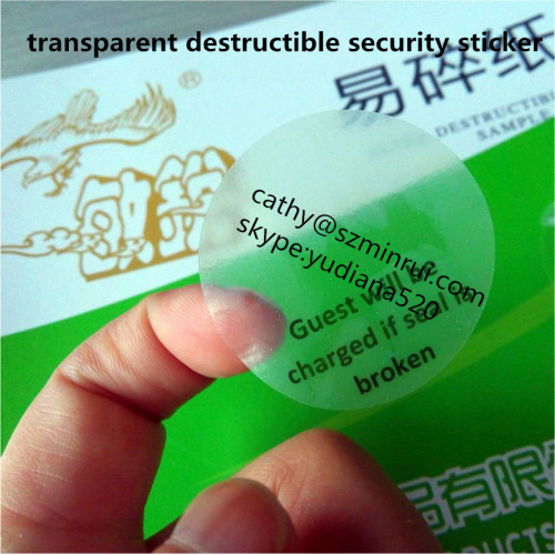 Clear feature beauty commodity and anti-counterfirting usage transparent destructible vinyl sticker label