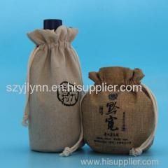 Jute drawstring wine bottle packing bag