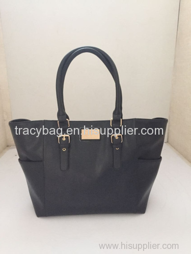 lower MOQ PU handbag tote bag classic black and beige color