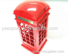 Red Hand Craft Wooden Britsh Telephone Booth Music Box Christmas Gift Musical Box