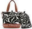 Stylish Canvas Baby Diaper Bag Black Floral Tote Handbag With PU Handles Cross Body Strap