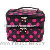 Double Layer Travel Toiletry Bag Dot Pattern Makeup Storage Organizer With Mirror
