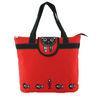 Shopping Canvas Zip Tote Bag Embroidery Kitty Cat Flap Black / Blue / Red
