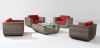 Outdoor patio rattan sofa set with teakwood armrest furniture