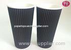 24oz Triple Wall Heat Insulated Ripple Paper Cup With Lid / FDA Certificated