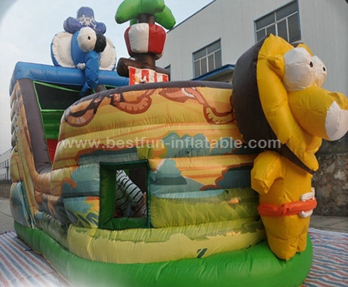 Forest animals theme kids giant inflatable pirate ship slide