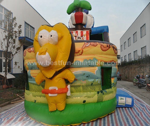 Forest animals theme kids giant inflatable pirate ship slide