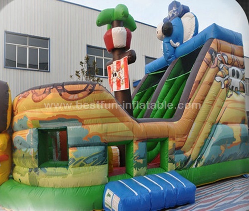 Forest animals theme kids giant inflatable pirate ship slide