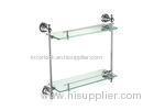 Brass Bathroom Accessory Double Layers Glass Wall Shelves Chrome Finish