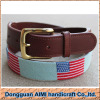 AIMI hot sale 100% handmade flag Needlepoint belt with genuine leather belt